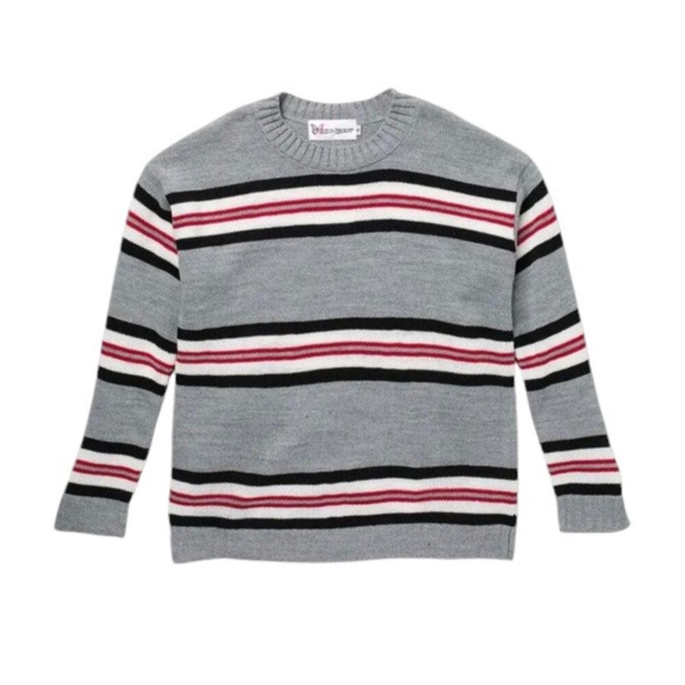 NWT Cotton Emporium Girl's Gray Stripe Long Sleeve Sweater Size Large